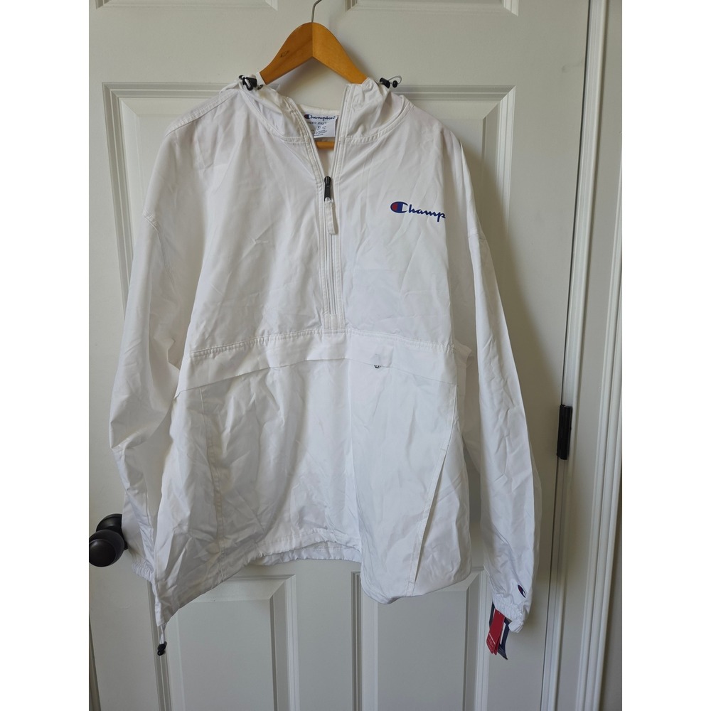 Champion Mens Stadium Packable Windbreaker Jacket White XL V1012 Anorak Half Zip